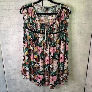 Lane Bryant Womens sleeveless top floral bohemian casual gathered plus size